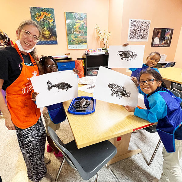 students making artwork